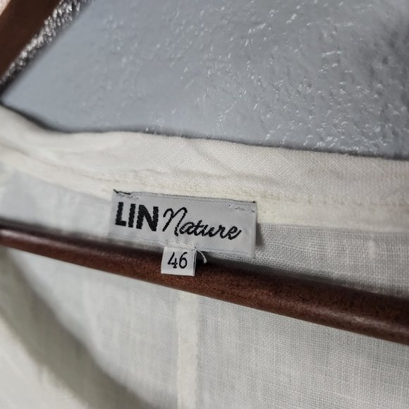 LIN Nature Womens Size 46 White Victorian Sheer Linen Dolman Blouse Top Batwing - Picture 4 of 5